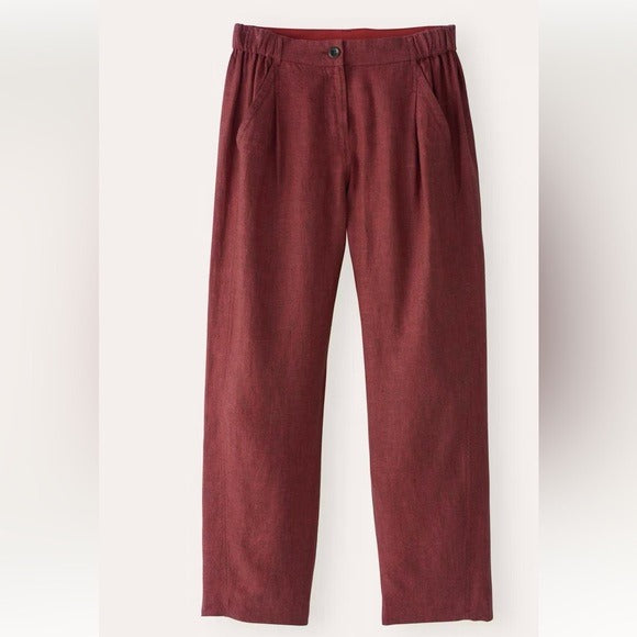 Tailored Trousers Yarn-dyed Linen in Dark Red