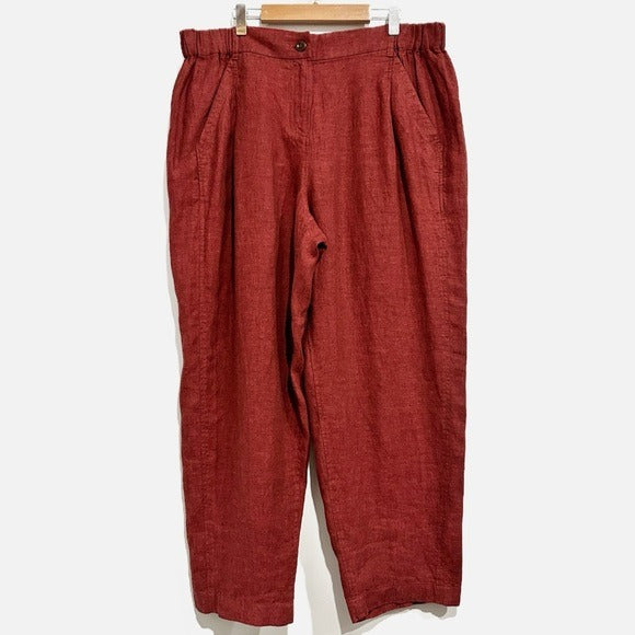 Tailored Trousers Yarn-dyed Linen in Dark Red