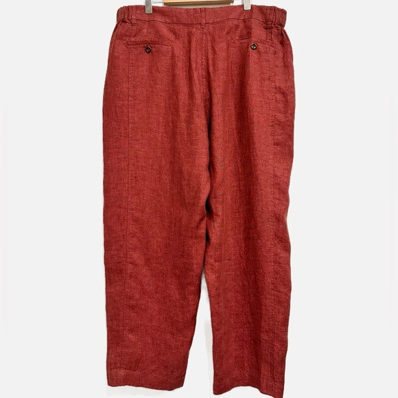 Tailored Trousers Yarn-dyed Linen in Dark Red