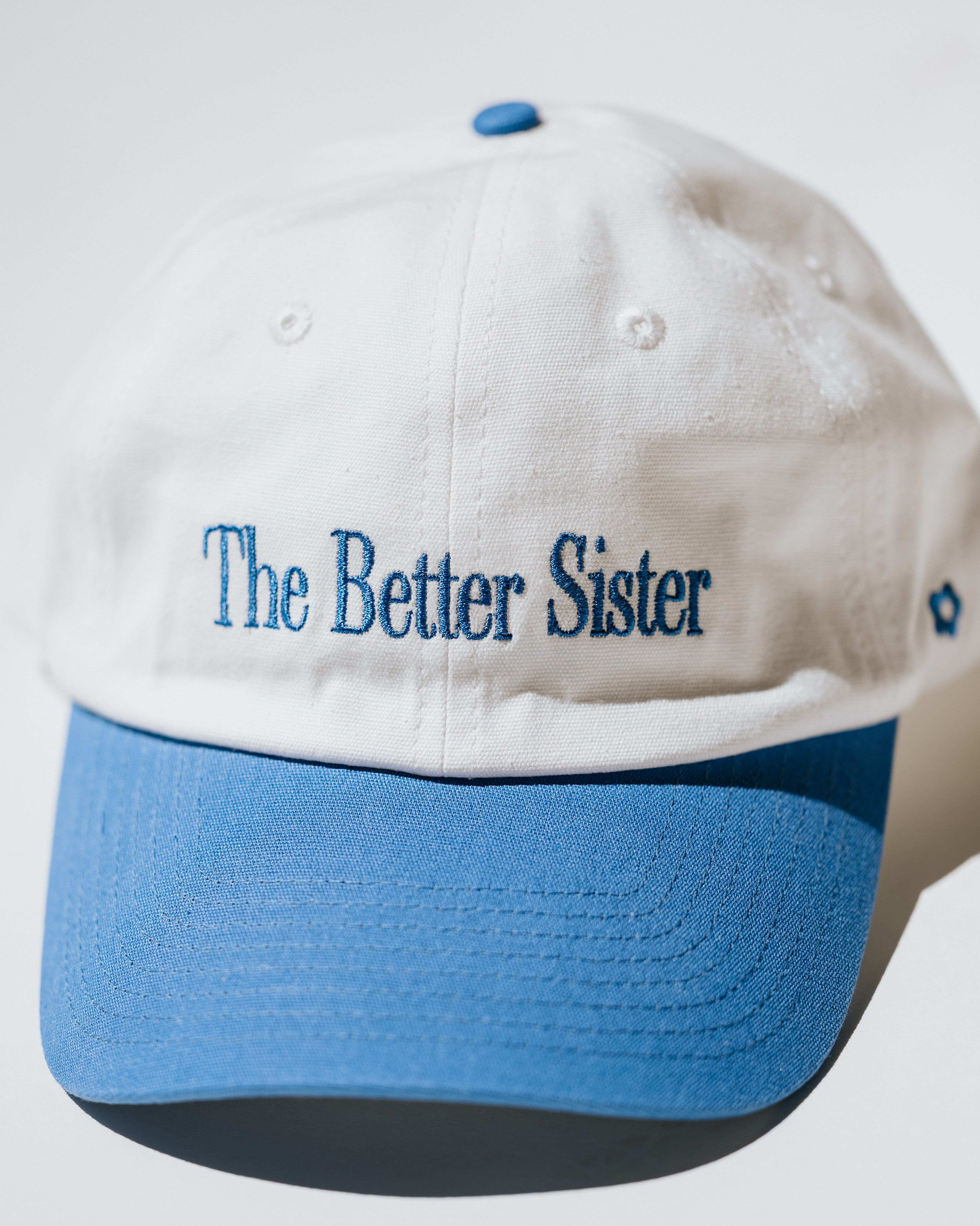 The Better Sister Corduroy Hat – White with Red Embroidery