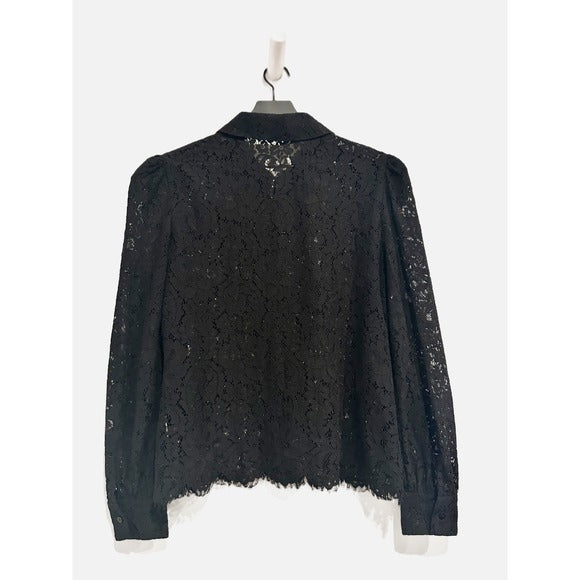 Black Lace Button Down Blouse - Medium