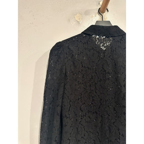 Black Lace Button Down Blouse - Medium