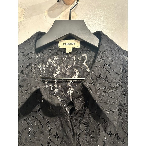 Black Lace Button Down Blouse - Medium