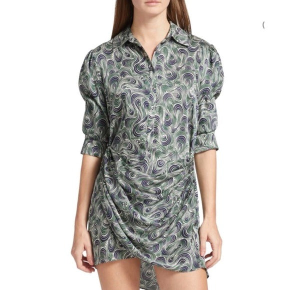 Janine Wrap Front Dress in Dark Emerald Multi - 10