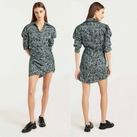 Janine Wrap Front Dress in Dark Emerald Multi - 10