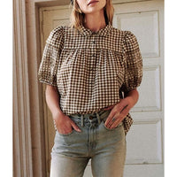 The Cross-Stitch Embroidered Mare Top in Army/White Gingham - 0