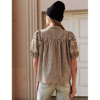 The Cross-Stitch Embroidered Mare Top in Army/White Gingham - 0
