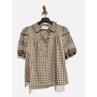 The Cross-Stitch Embroidered Mare Top in Army/White Gingham - 0