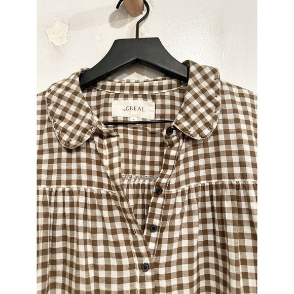 The Cross-Stitch Embroidered Mare Top in Army/White Gingham - 0