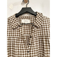 The Cross-Stitch Embroidered Mare Top in Army/White Gingham - 0