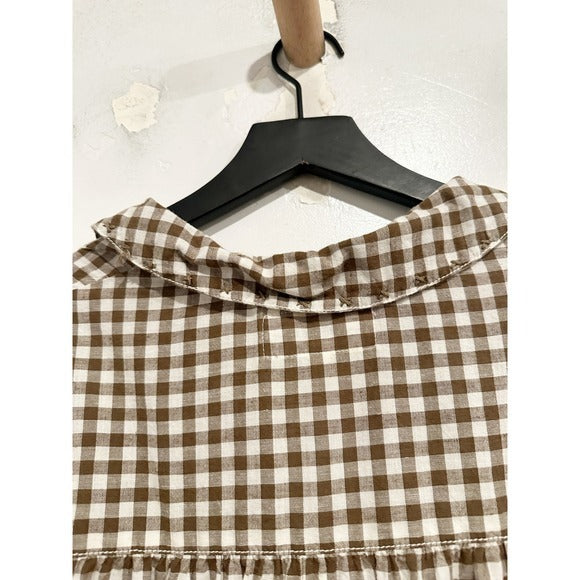 The Cross-Stitch Embroidered Mare Top in Army/White Gingham - 0