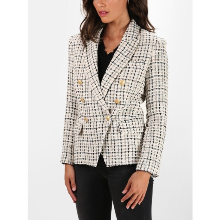 Kenzie Double Breasted Tweed Plaid Blazer - 8