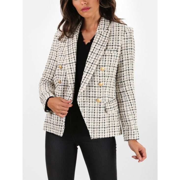 Kenzie Double Breasted Tweed Plaid Blazer - 8