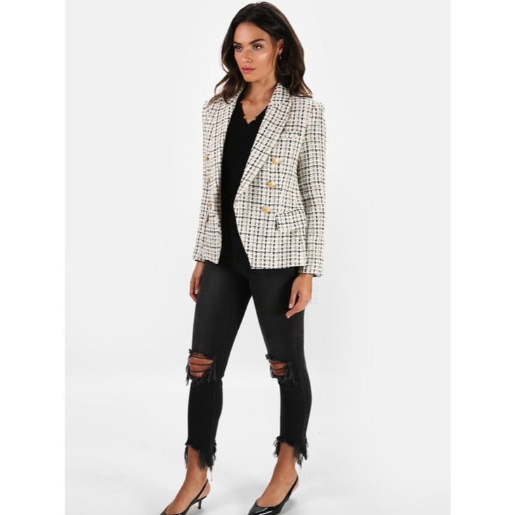 Kenzie Double Breasted Tweed Plaid Blazer - 8