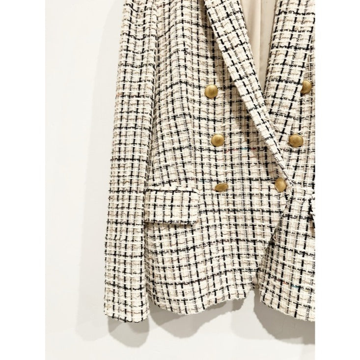 Kenzie Double Breasted Tweed Plaid Blazer - 8