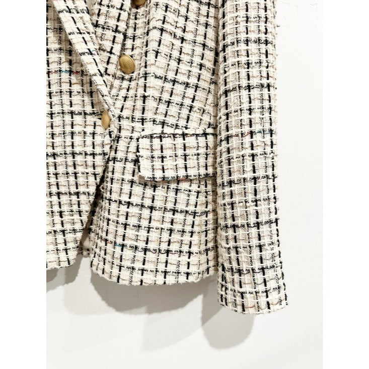 Kenzie Double Breasted Tweed Plaid Blazer - 8
