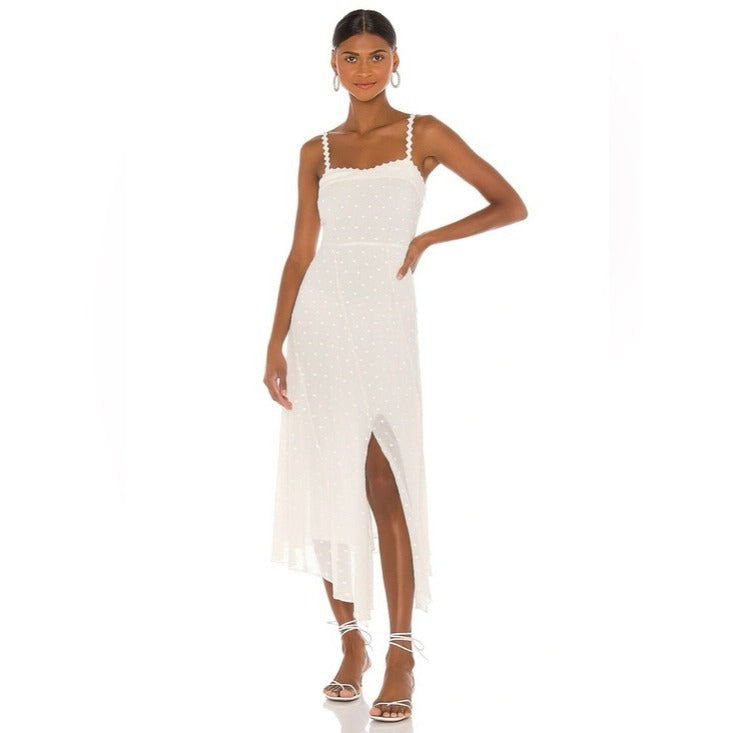 White Polished Dot Embroidered Midi Dress - 6