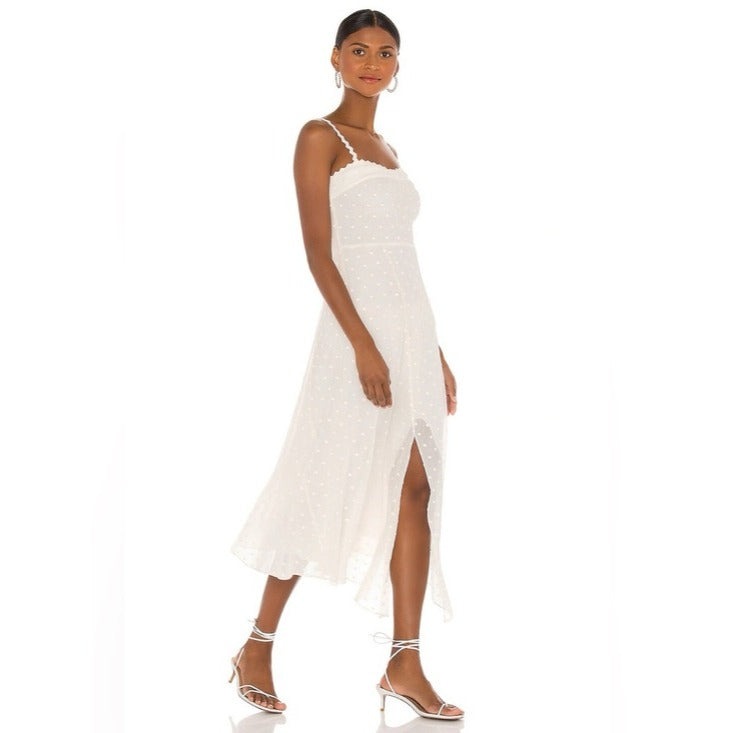 White Polished Dot Embroidered Midi Dress - 6