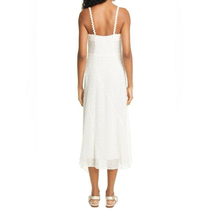 White Polished Dot Embroidered Midi Dress - 6