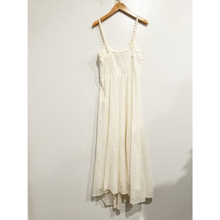 White Polished Dot Embroidered Midi Dress - 6