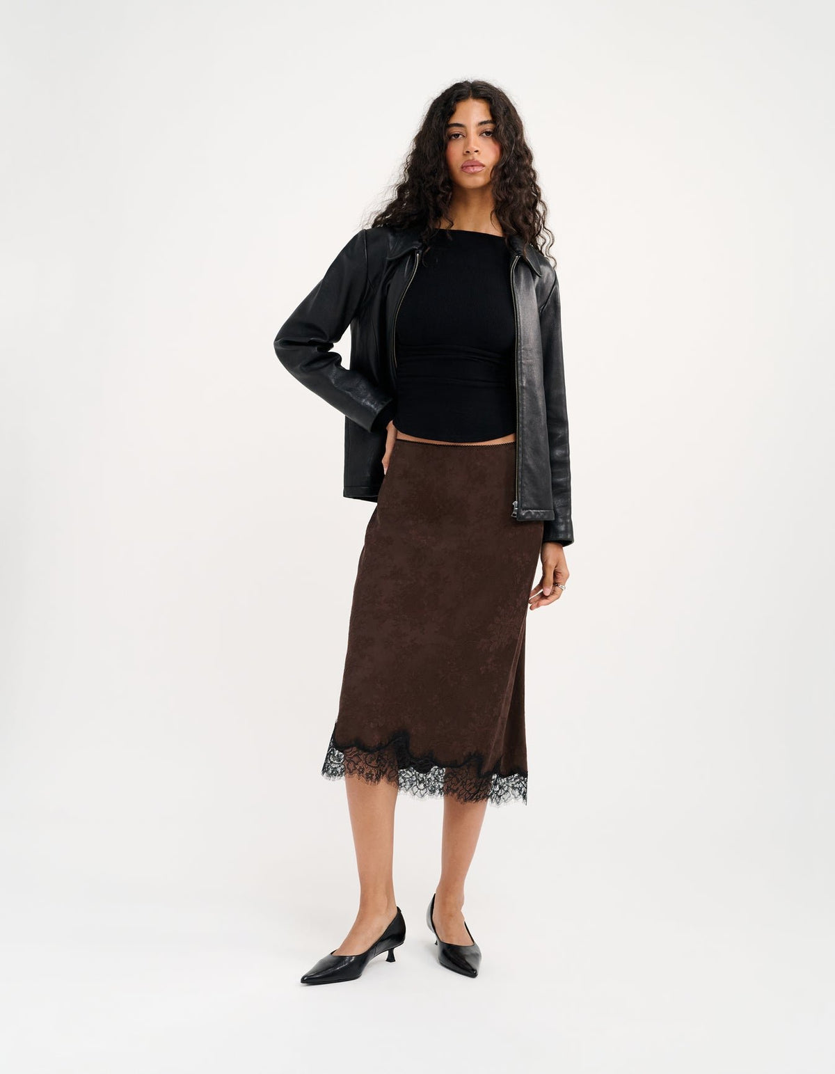 Lady Lace Midi Skirt in Espresso Jacquard