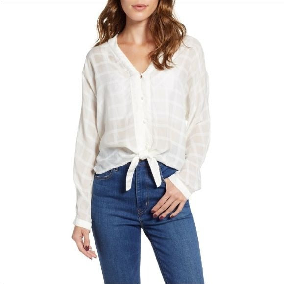 Rails NWT Sloan Blouse in White Tonal Plaid Size XS