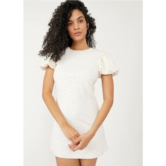 Apricot Rose Eyelet Mini Dress in White Size XS