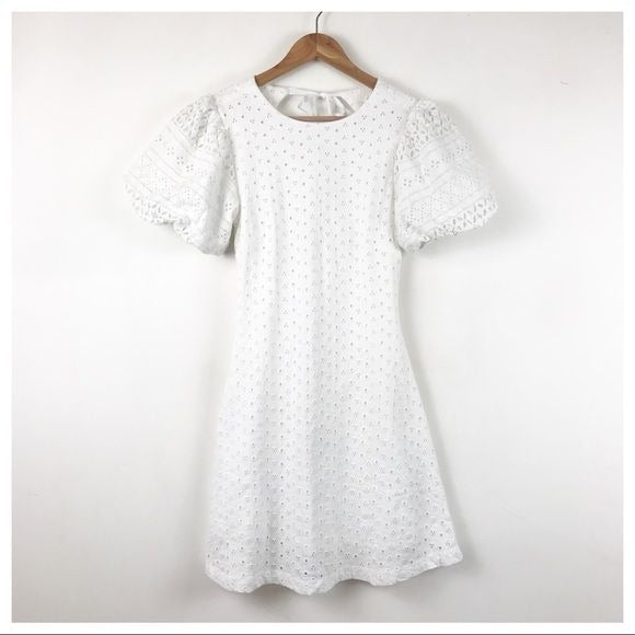 Apricot Rose Eyelet Mini Dress in White Size XS