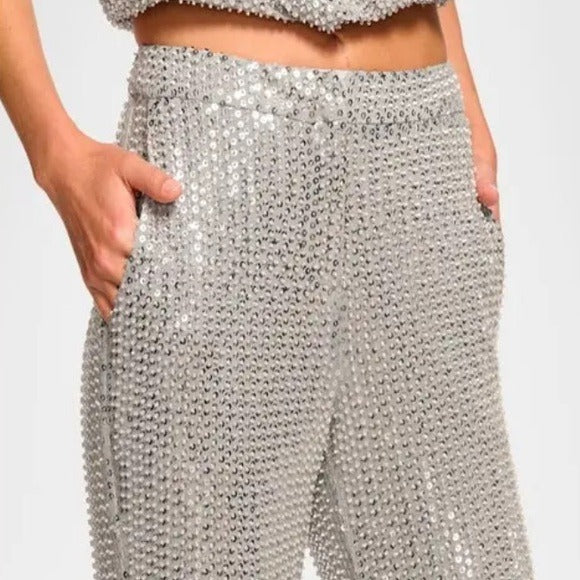 Olivian Sequin Straight-Leg Pants