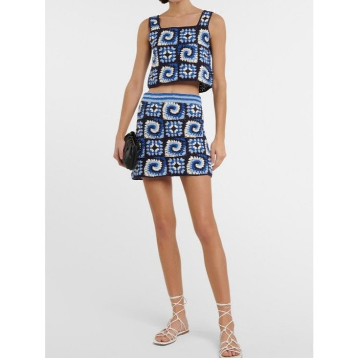 Brazing Cotton Crochet Granny Square Mini Skirt in Acid Cobalt - XL