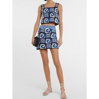 Brazing Cotton Crochet Granny Square Mini Skirt in Acid Cobalt - XL
