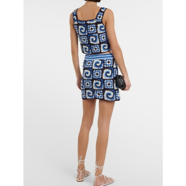 Brazing Cotton Crochet Granny Square Mini Skirt in Acid Cobalt - XL