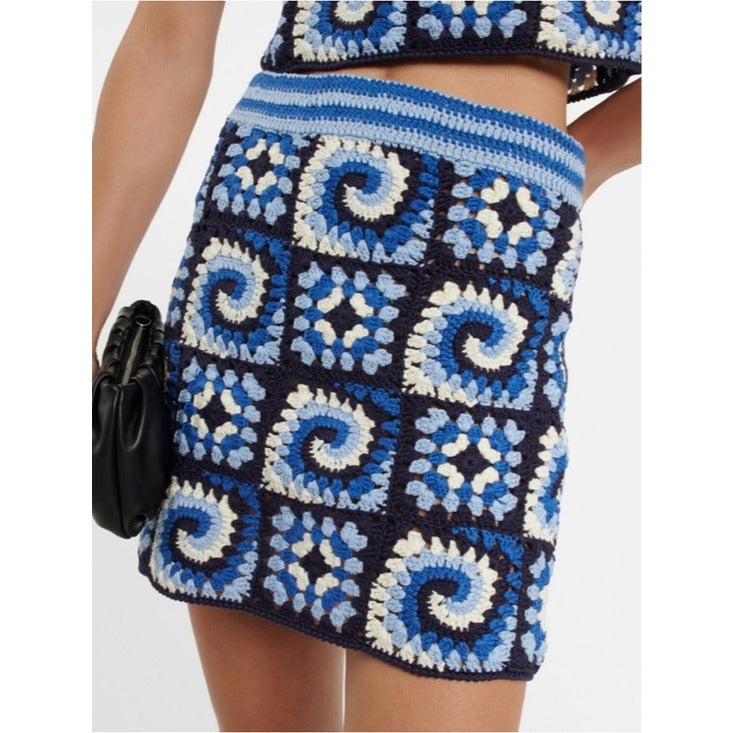 Brazing Cotton Crochet Granny Square Mini Skirt in Acid Cobalt - XL