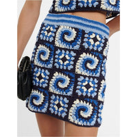 Brazing Cotton Crochet Granny Square Mini Skirt in Acid Cobalt - XL