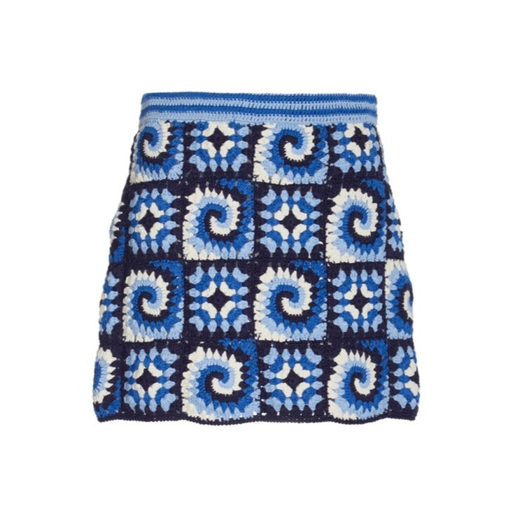 Brazing Cotton Crochet Granny Square Mini Skirt in Acid Cobalt - XL