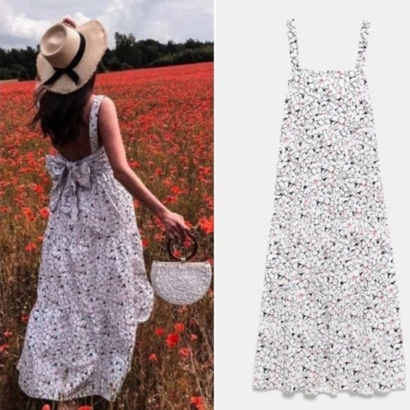 White Floral Bow Tie Maxi Dress Size XS