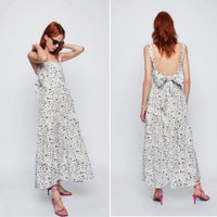 White Floral Bow Tie Maxi Dress Size XS
