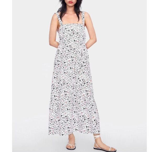 White Floral Bow Tie Maxi Dress Size XS
