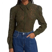 Jenica Lace Button Down Blouse in Army - Medium