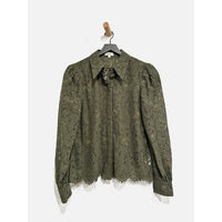 Jenica Lace Button Down Blouse in Army - Medium