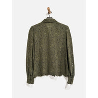 Jenica Lace Button Down Blouse in Army - Medium
