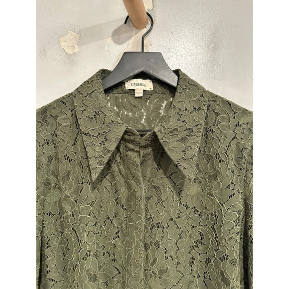 Jenica Lace Button Down Blouse in Army - Medium