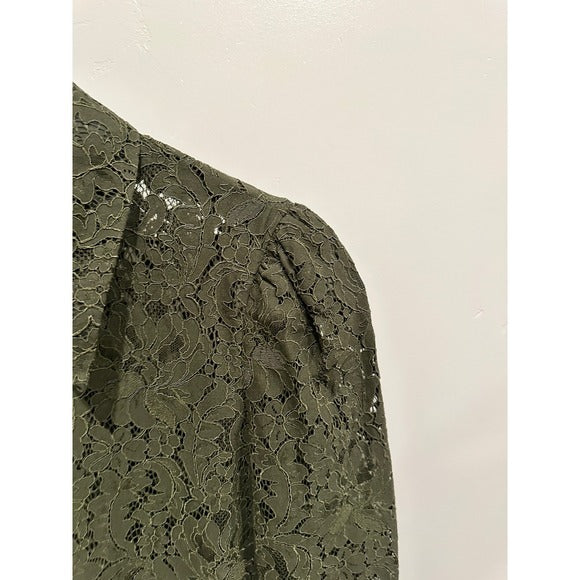 Jenica Lace Button Down Blouse in Army - Medium