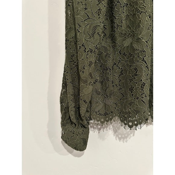 Jenica Lace Button Down Blouse in Army - Medium