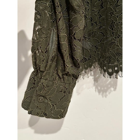 Jenica Lace Button Down Blouse in Army - Medium