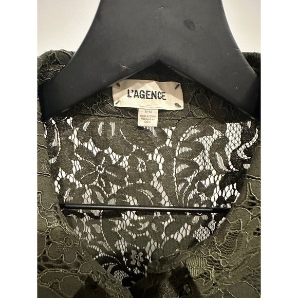 Jenica Lace Button Down Blouse in Army - Medium
