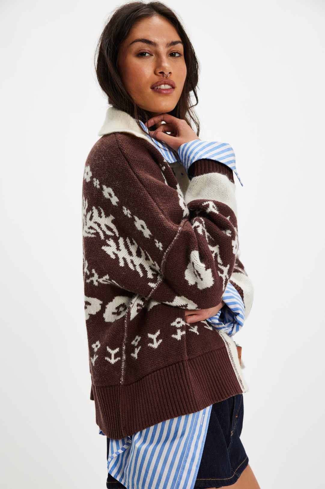 Shelby Cardigan in Chocolate Combo