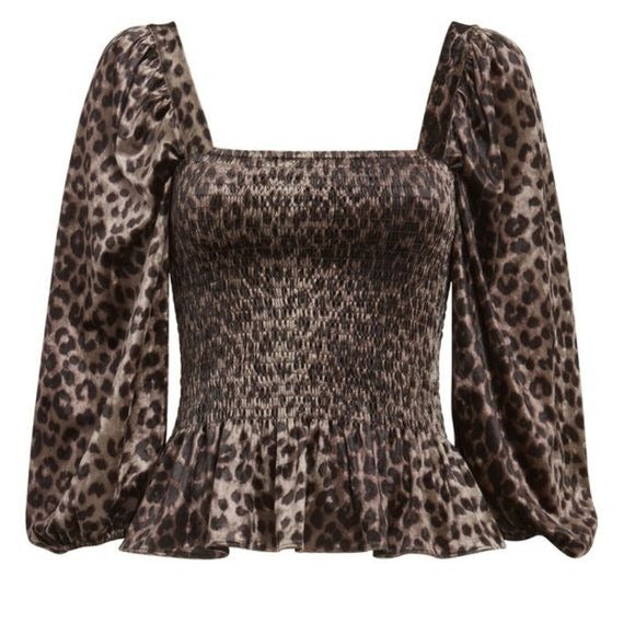 Adelina Blouse in Velvet Leopard Size XS