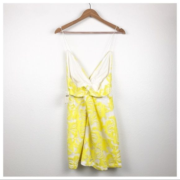 Maeve Strappy Lace Mini Dress in Yellow Size 10