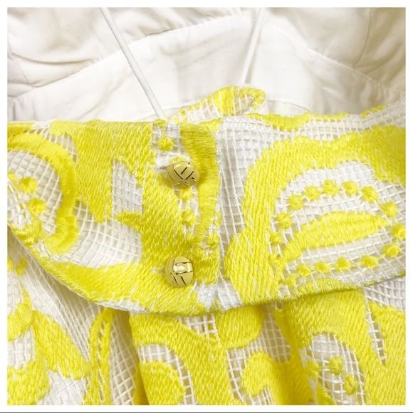 Maeve Strappy Lace Mini Dress in Yellow Size 10